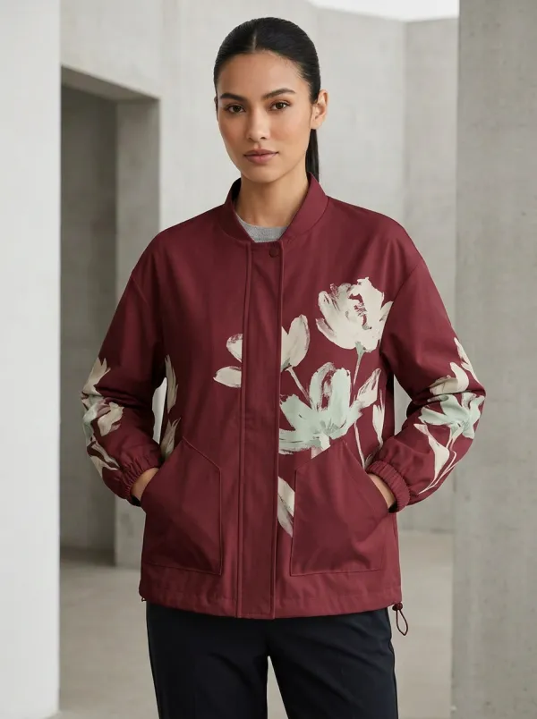 Women's Floral Lover Watercolor Flower Printed Bomber Jacket