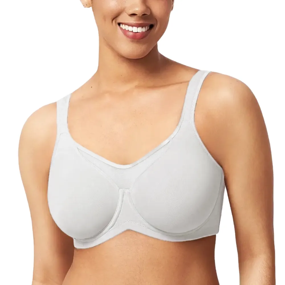 Unlined Non-Padded Underwire Smoothing Wide Strap Full Coverage Minimizer T-shirt Bra