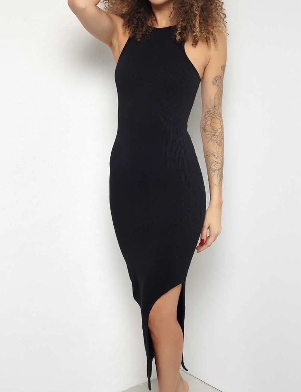 Seamless Side Split Round Neck Tank Midi Dress