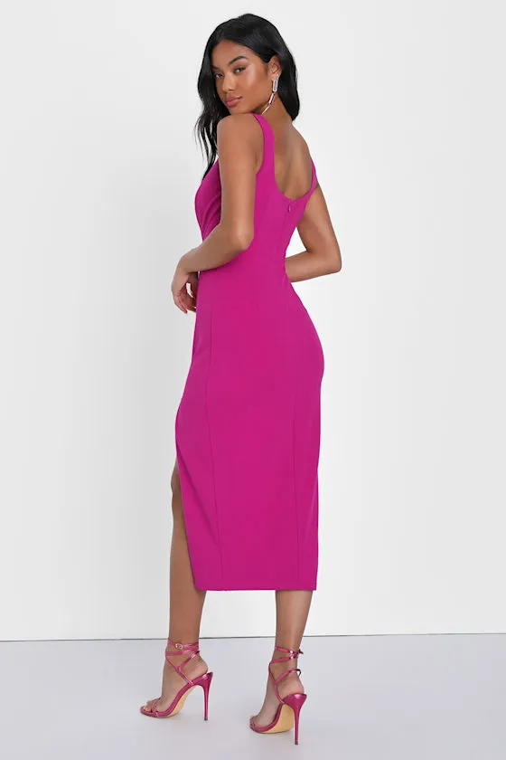Fabulous Desires Wine Red Scalloped Bodycon Midi Dress