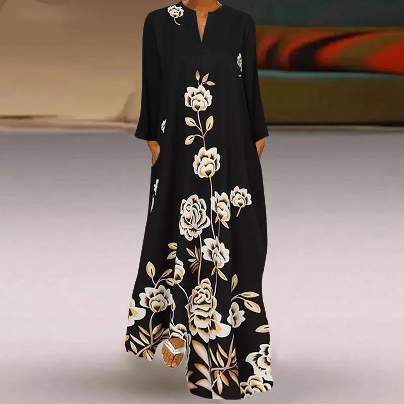 Long Sleeve Flower Print Maxi Dress