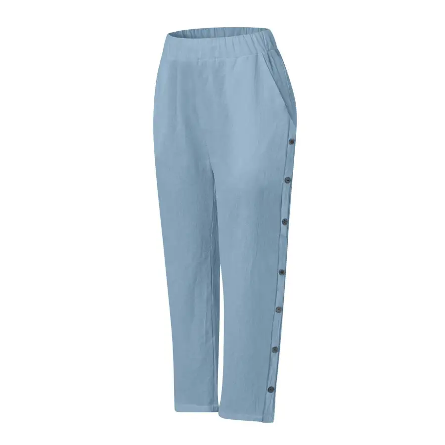 Full Size Side Decor Button Casual Wide Leg Pants Plus Size