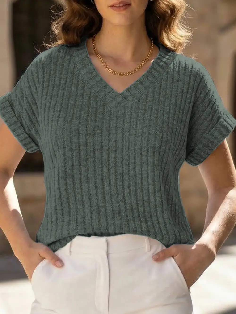 Draped V Neck Tee