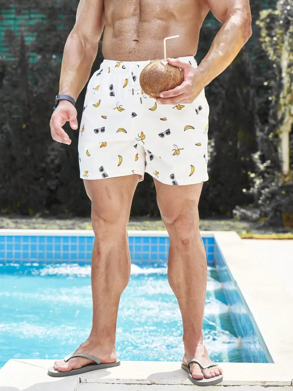 Men's Coastal Banana Print Swim Trunks