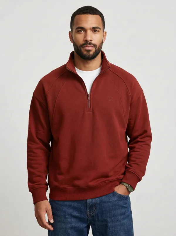 Men's Minimalist Raglan Embroidered Emblem Quarter-Zip Sweatshirt
