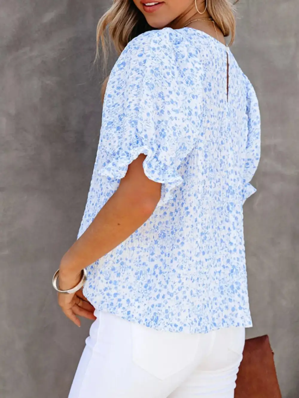 Floral Print Ruffle Sleeve Blouse Plus