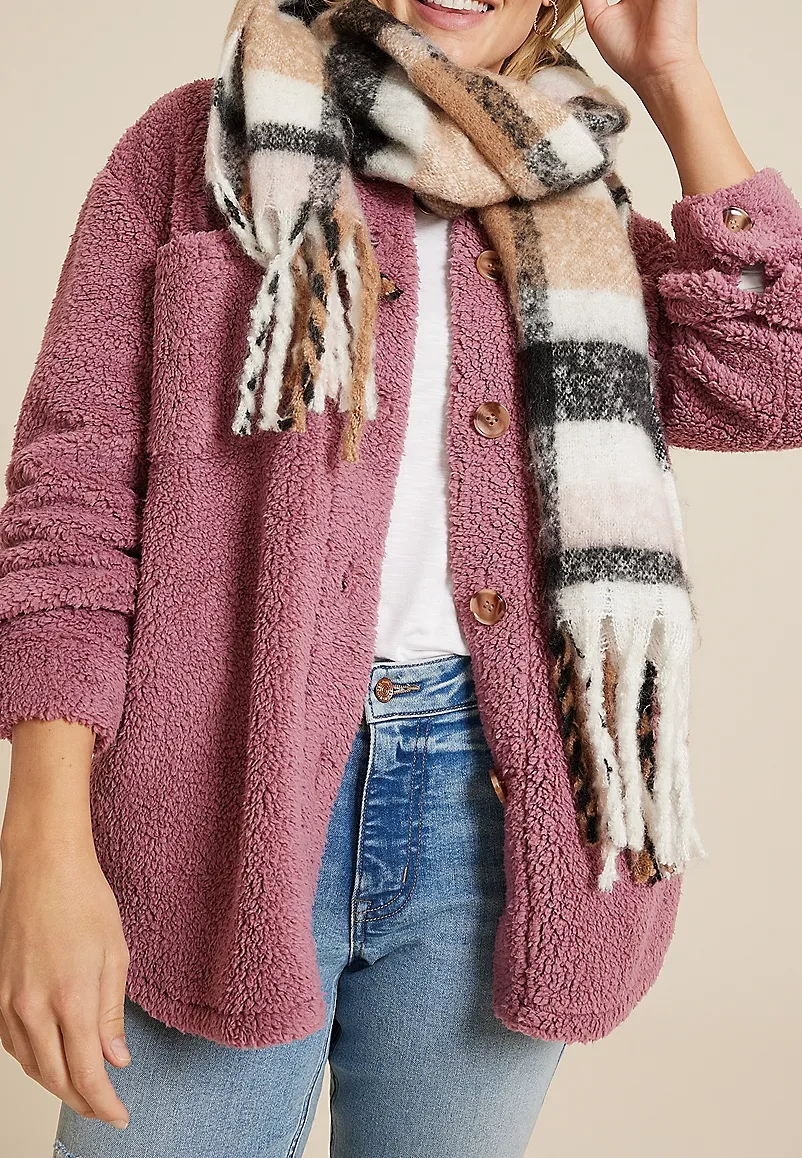 Button Front Sherpa Shacket