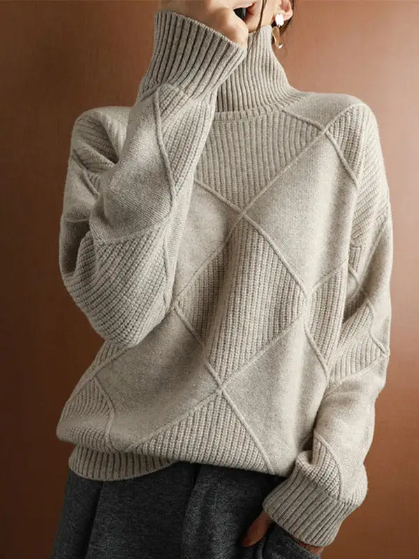 Casual Striped High Neck Long Sleeve Relaxed Fit Sweater