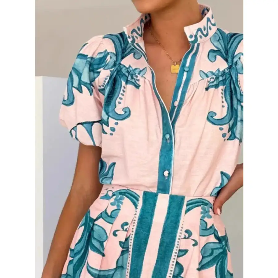 Printed Puff Sleeve Top and Skirt Set