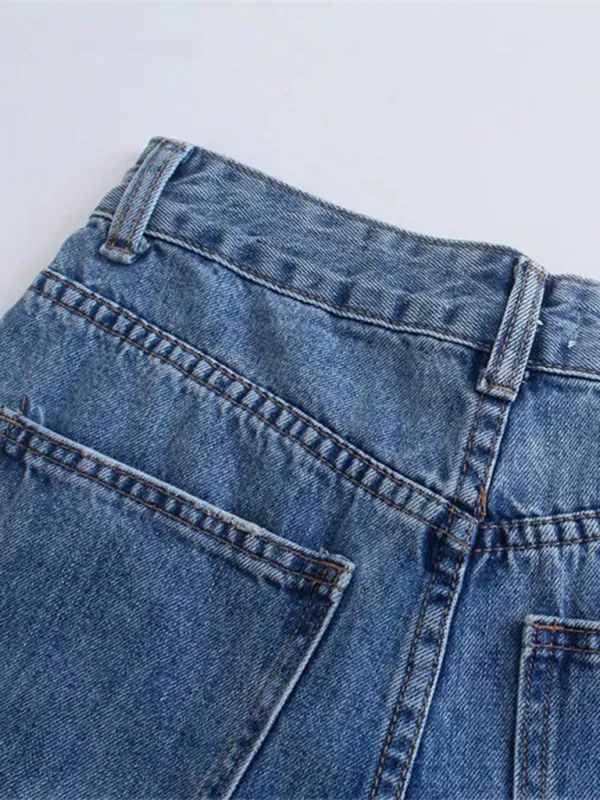 High Waist Versatile Ripped Wide Leg Denim Jeans