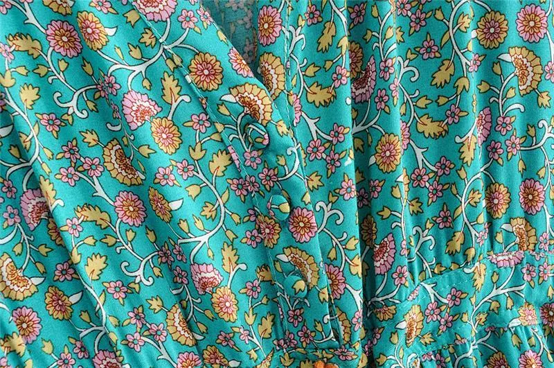 V-Neck Short Sleeve Boho Maxi Dress
