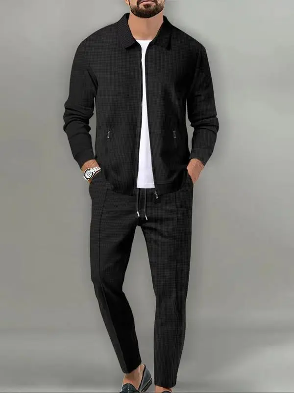 Men's Plain Zip Up Jacket & Drawstring Waist Pants Tracksuit Set, Men's Sportswear for Gym Workout Running, Casual Gym Wear, Tracksuit Outfit, Athletic Tracksuit, Casual Activewear, Gym Clothes Set, Athleisure Wear Set