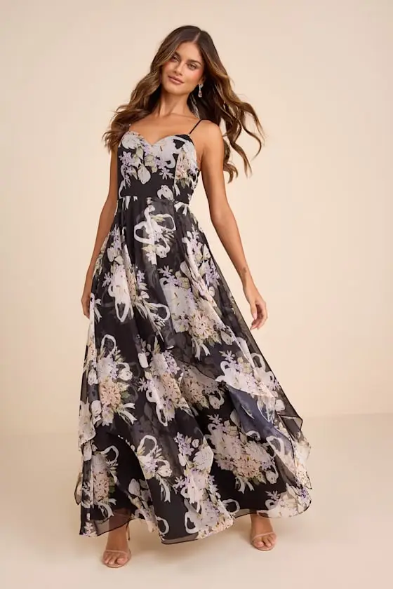 Breigh Black Floral Sleeveless Maxi Dress