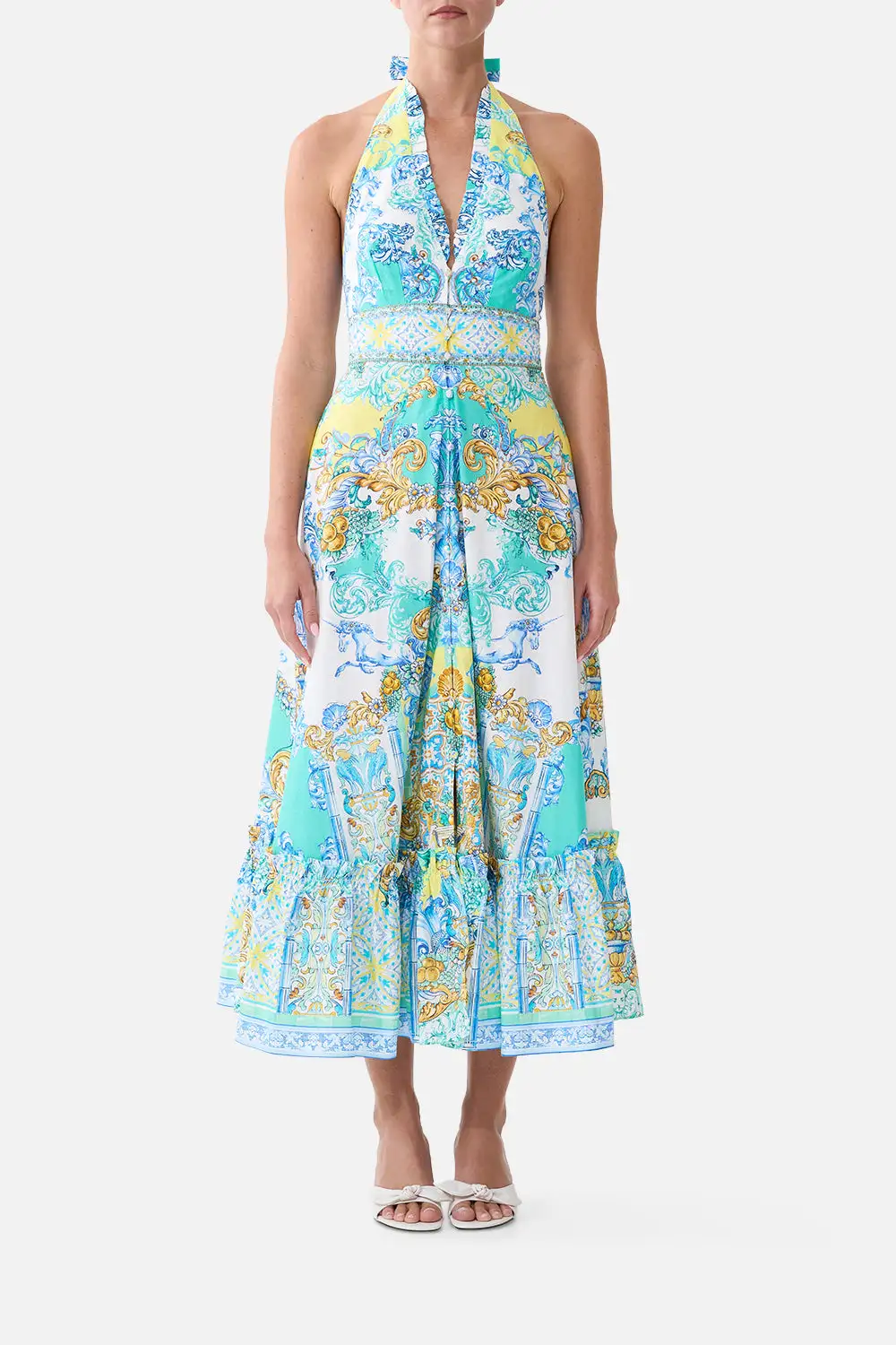 Ruffle Neck Halter Dress