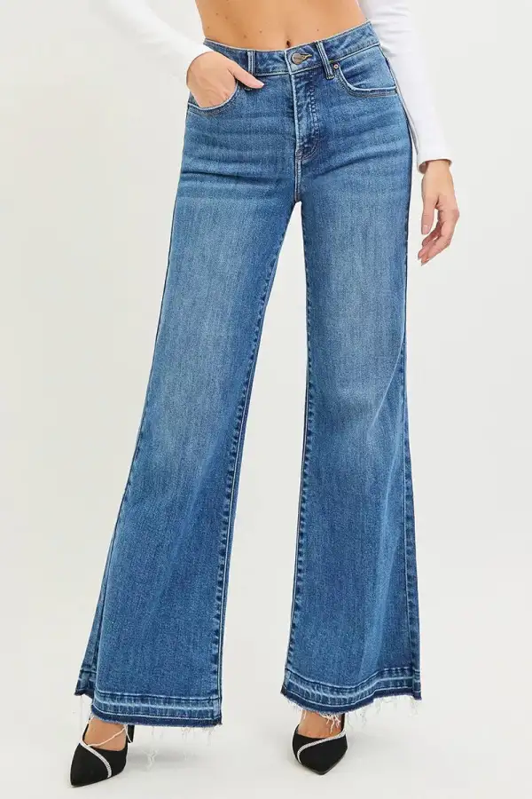 High Rise Released Hem Wide Leg Jeans
