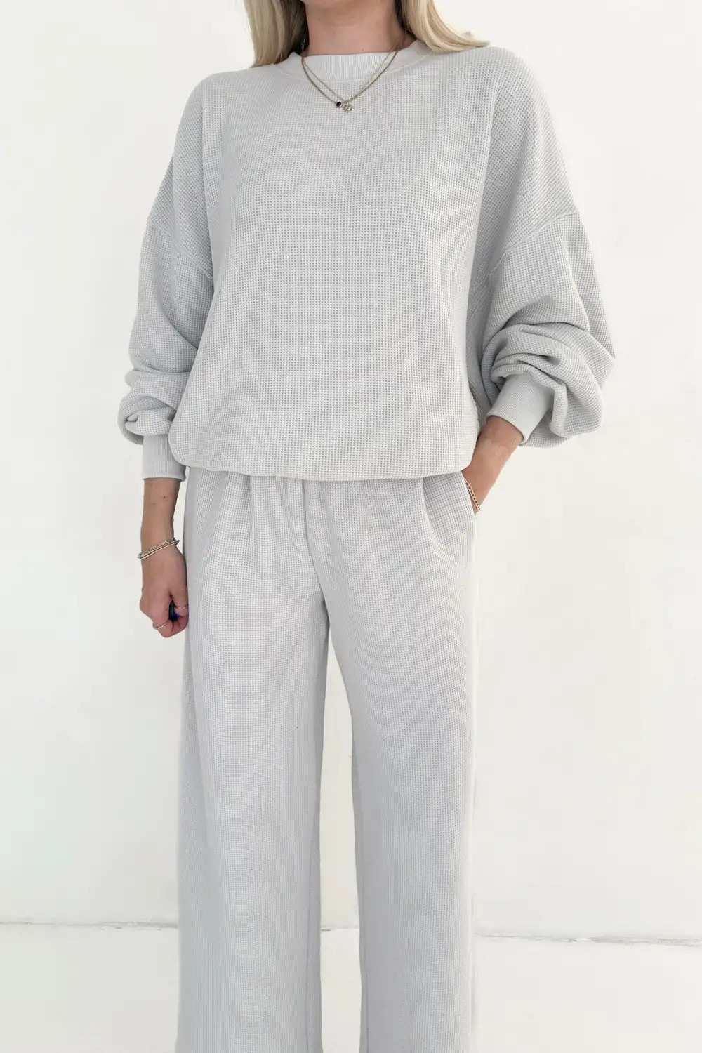 Laid Back Waffle Knit Sweatshirt