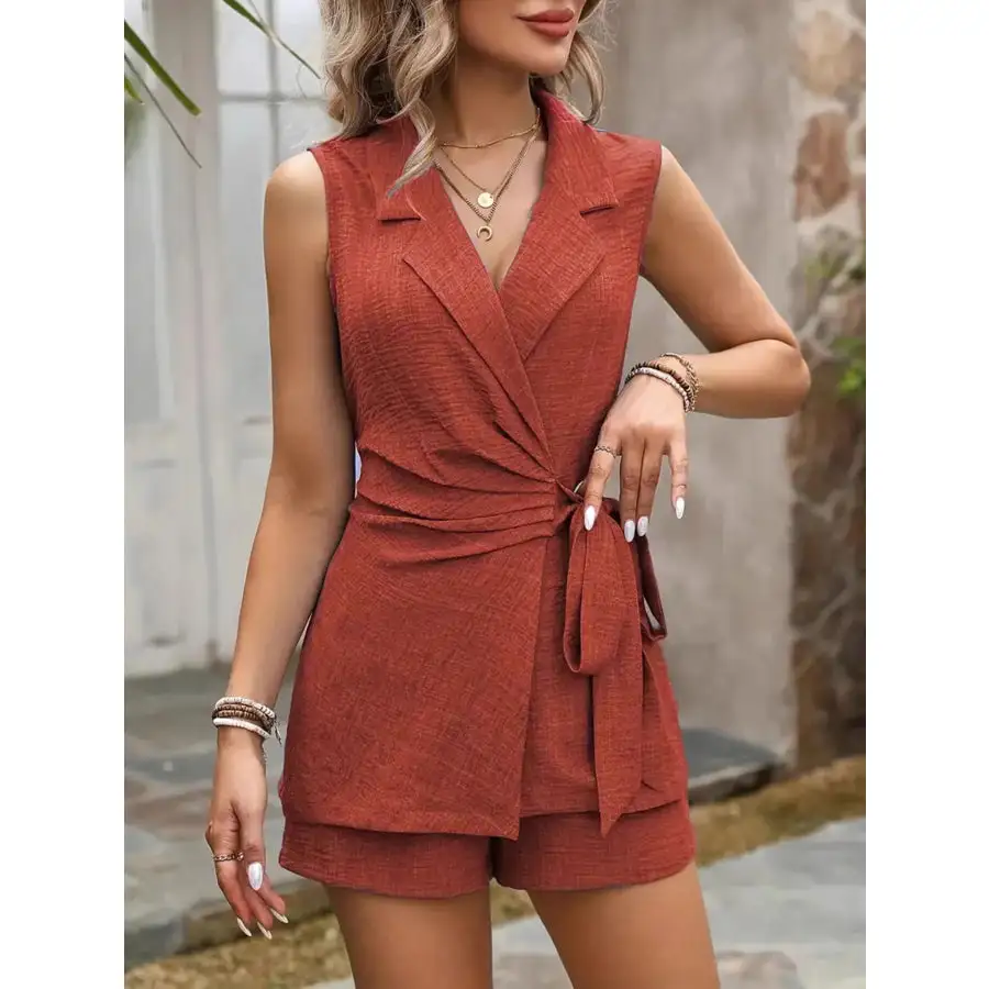 Tie Waist Vest and Shorts Set