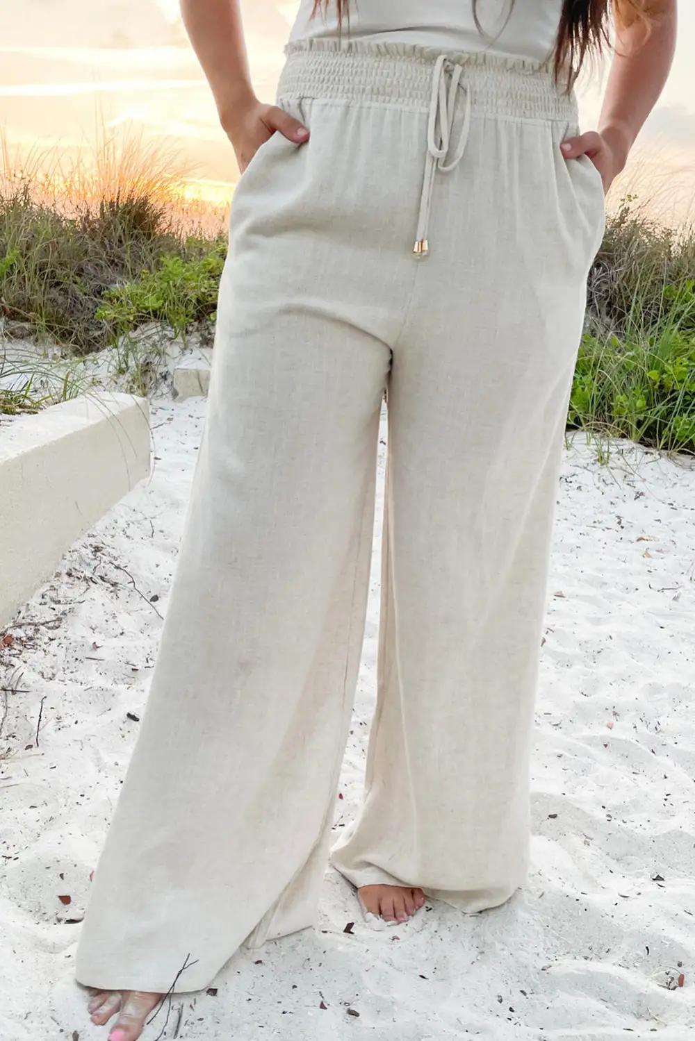 Smocked High Rise Wide Leg Plus Pants