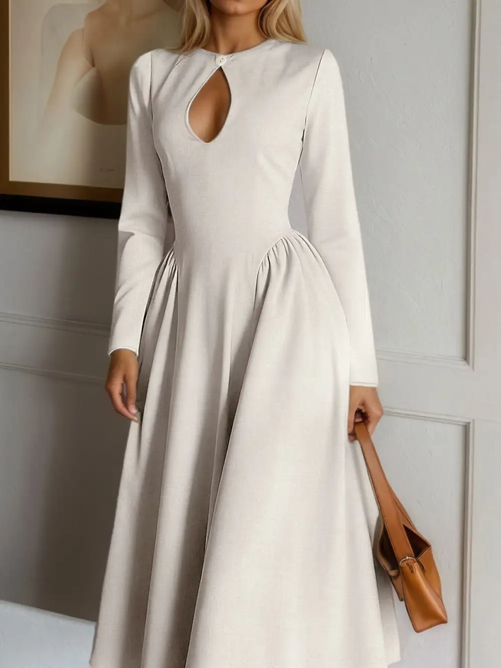 Polished Detail Long Sleeve Midi Dress