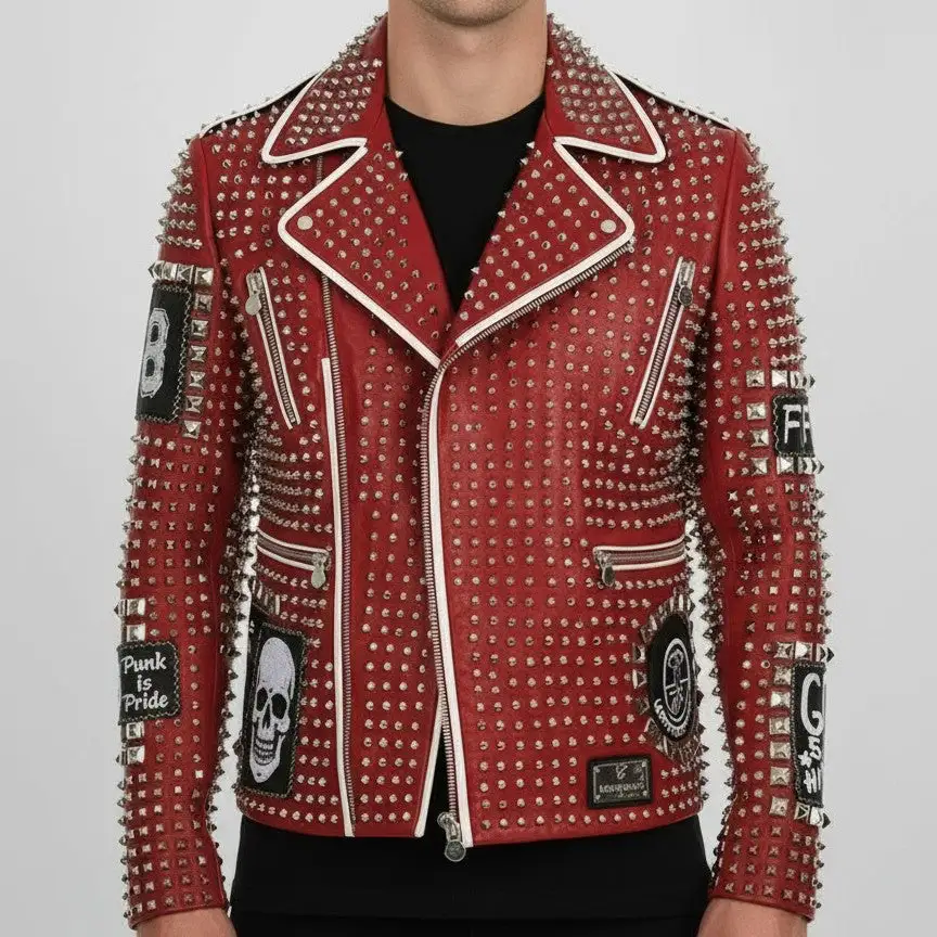 Polished Leather Biker Motorcycle Studded Jacket