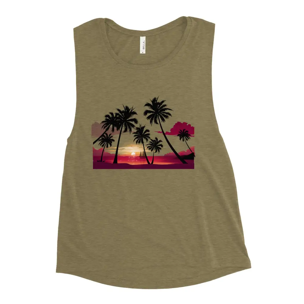 Ladies Muscle Tank Palms and Sunset Tank Top