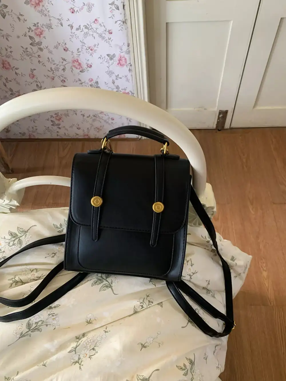 Top Handle Leather Backpack Bag