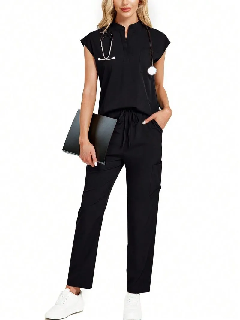 Women's V-Neck Workwear – Short Sleeve & Sleeveless Options with Inner Lining