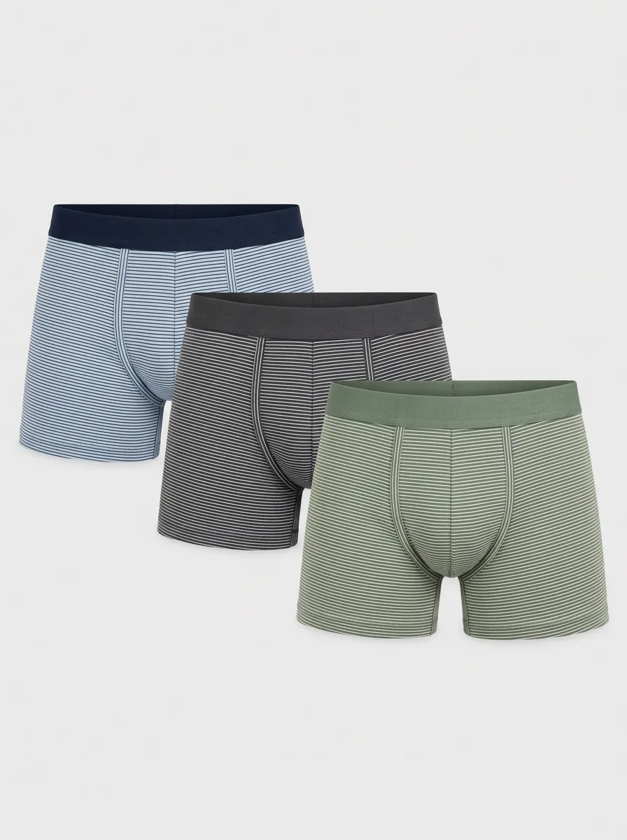 Men's Multicolor Striped Trunk Briefs - 3 Pack Muted Tone Boxer Briefs 3-Pack