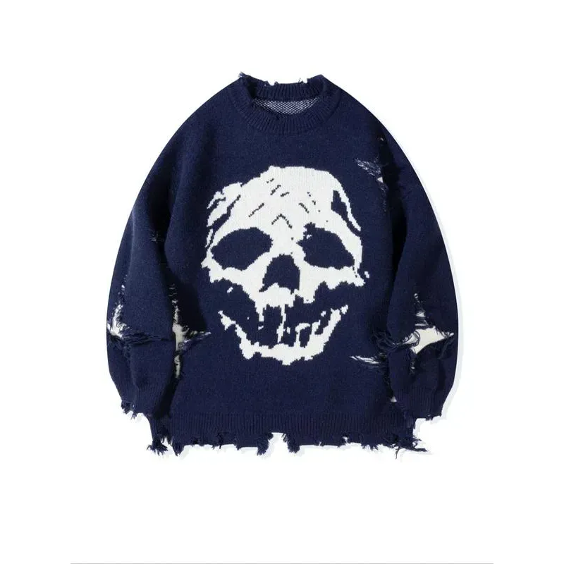 💥DON'T MISS OUT!⏰Men‘s Skull Print Ripped Sweater (Oversized Fit)🛒Final Day Clearance!🔥