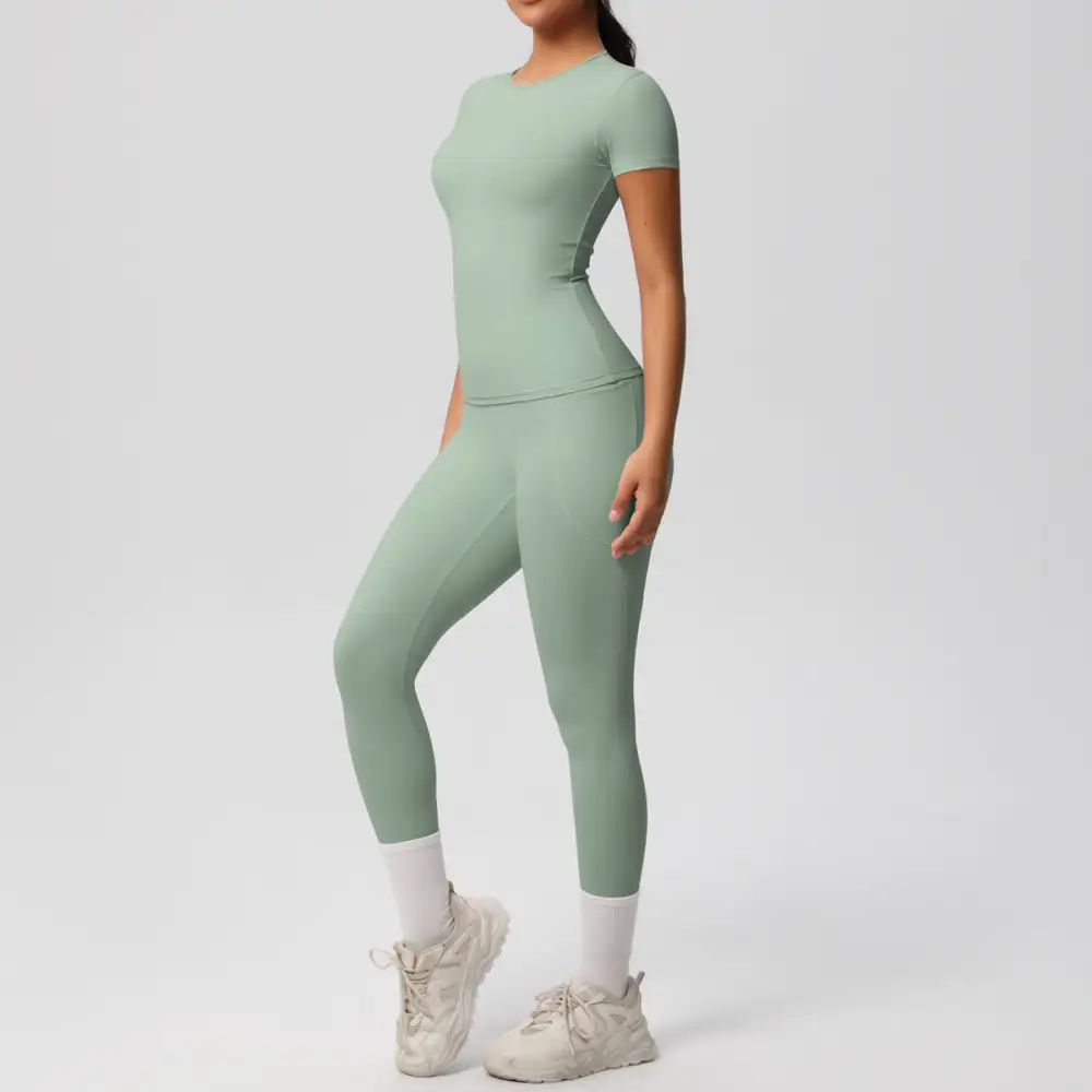 Short-Sleeve High-Waist Top, Leggings and Shorts Active Set
