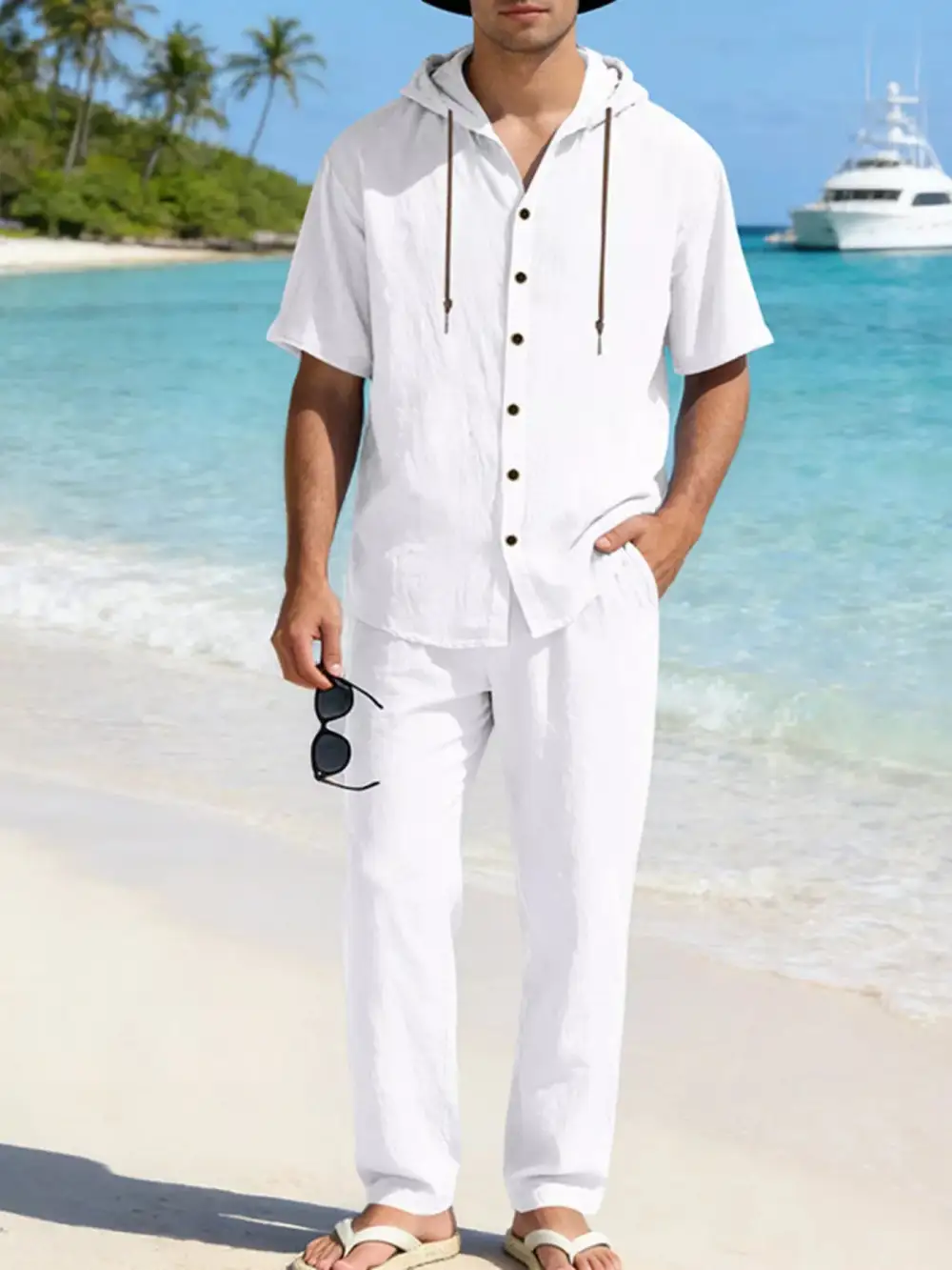 Men's Full Size Button Up Hooded Top