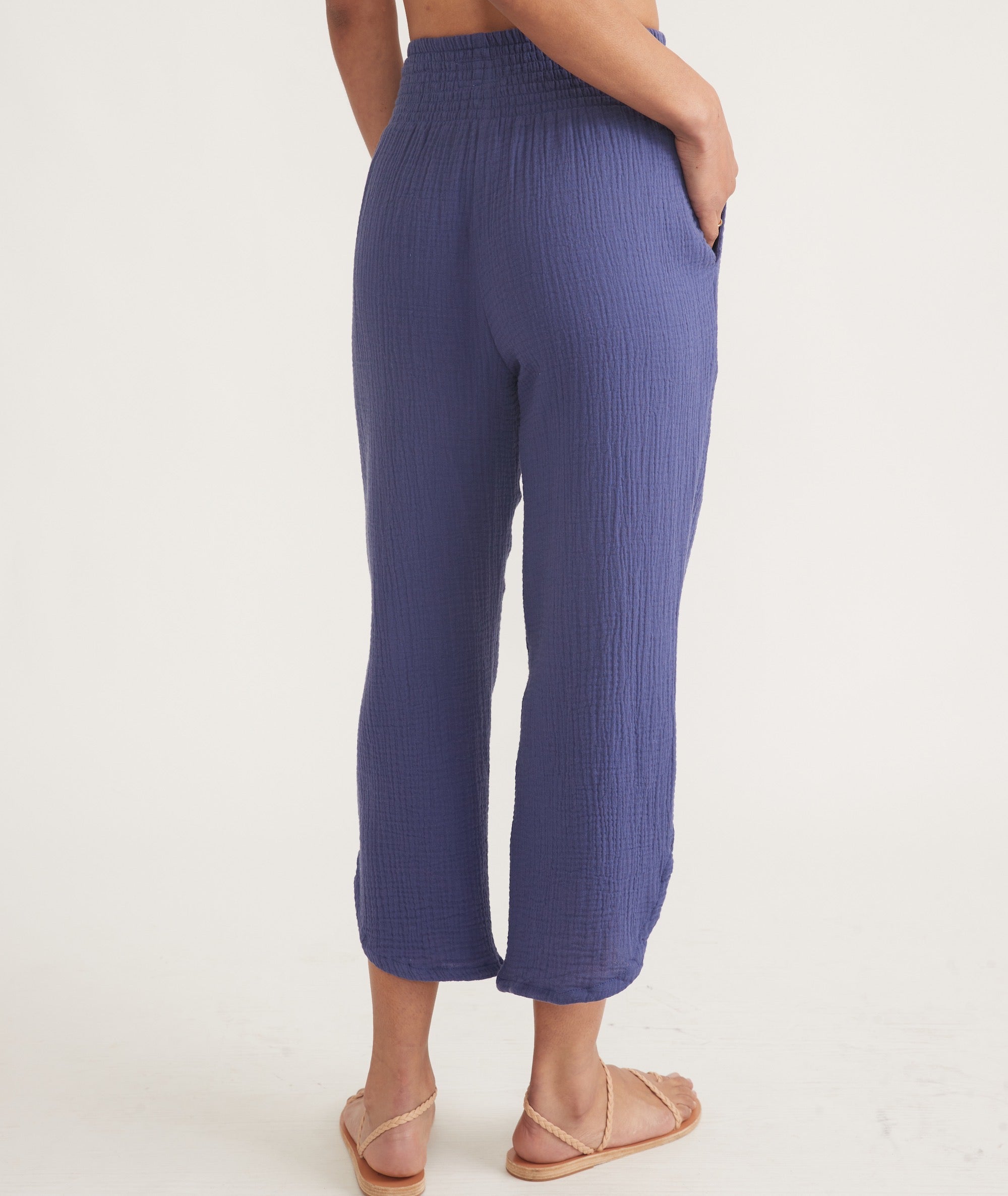 Navy Blue Double Cloth Wide Pants