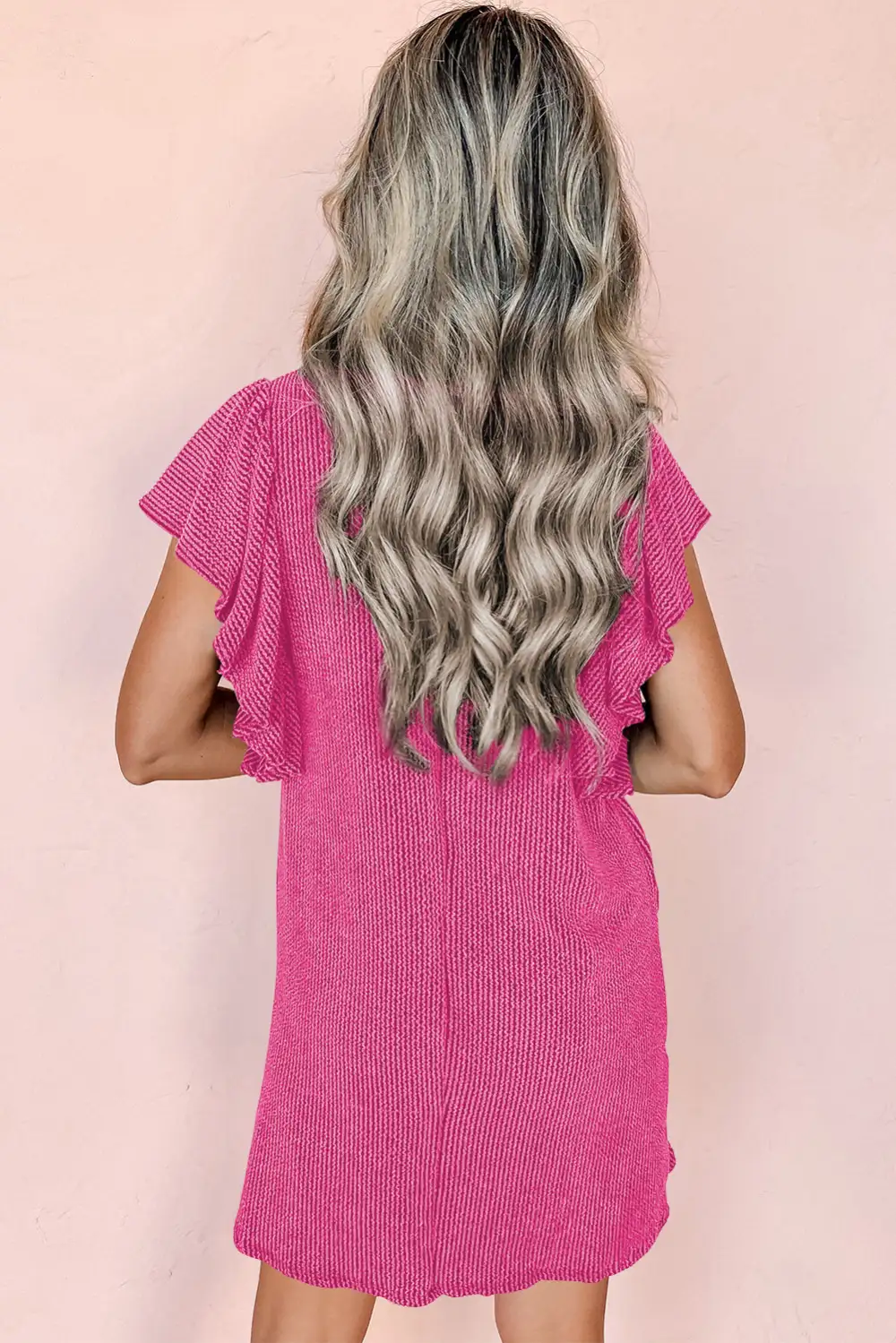 Textured Ruffle Trim Mini Dress