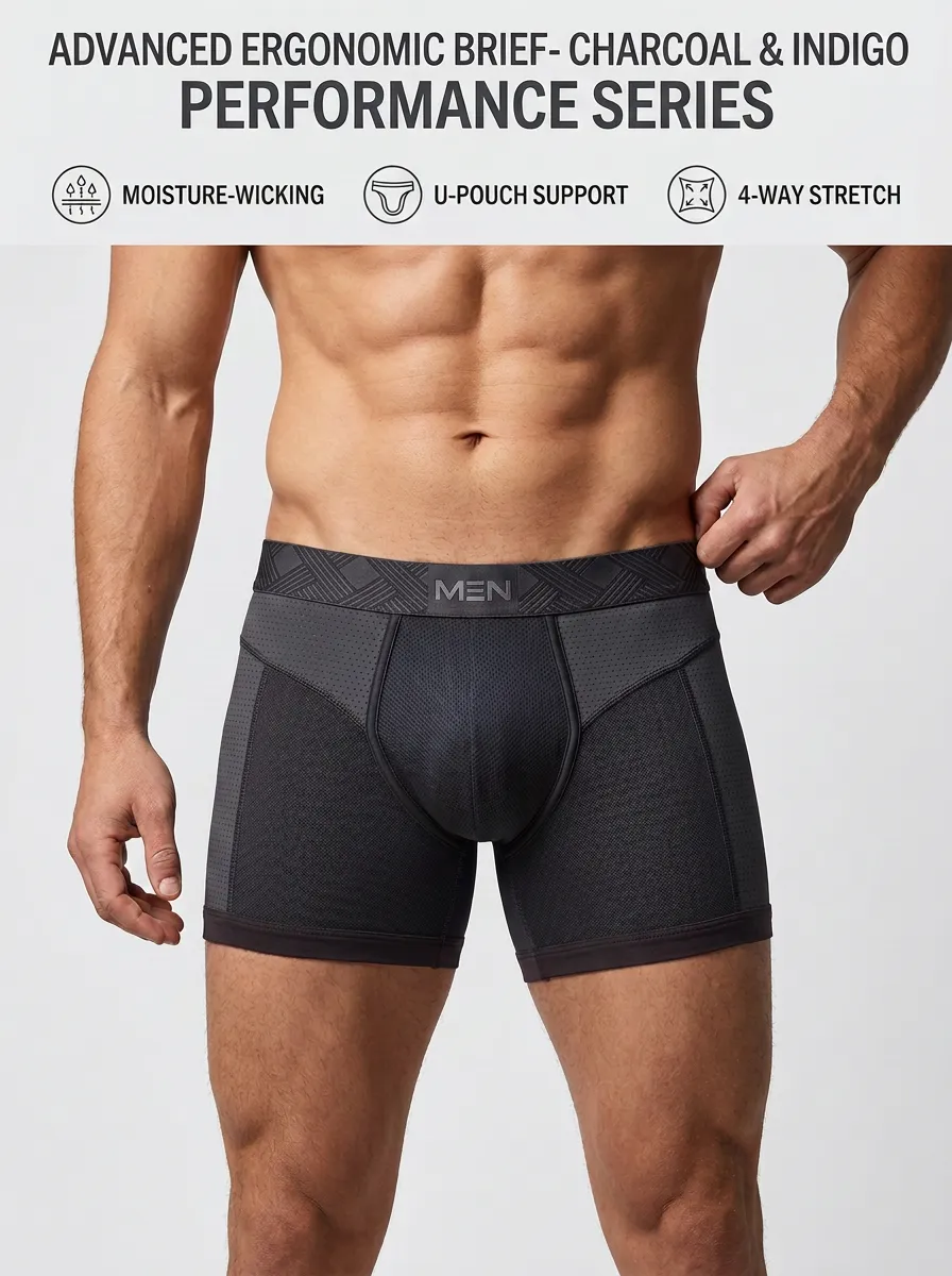 Men's Ergonomic Performance Charcoal Indigo U-Pouch Briefs