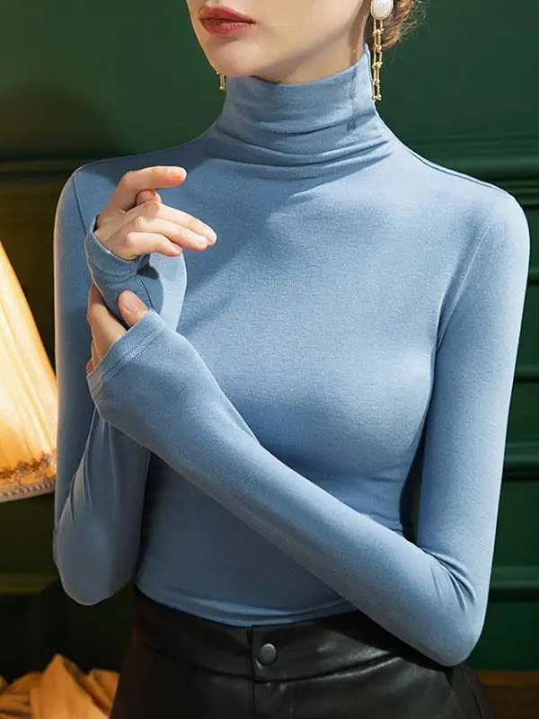 Long Sleeve Curve Fit Panel Detail High Neck Everyday T-Shirt