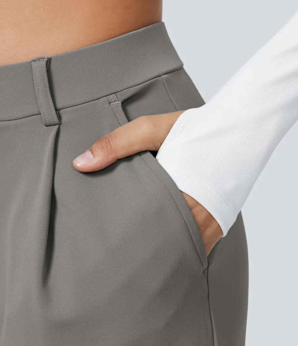 High Waisted Side Pocket Straight Leg Work Pants