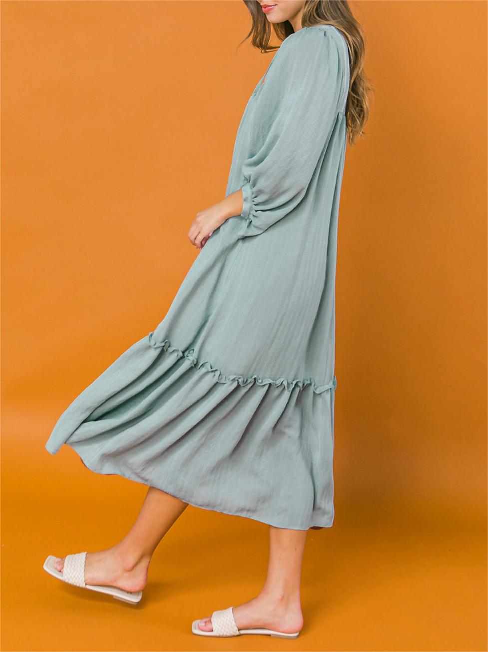 Light Blue Ruffled Midi Dress