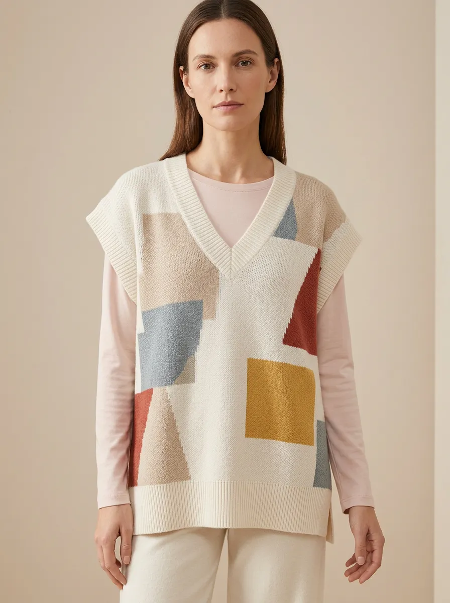 Geometric Abstract Vneck Sweater Vest