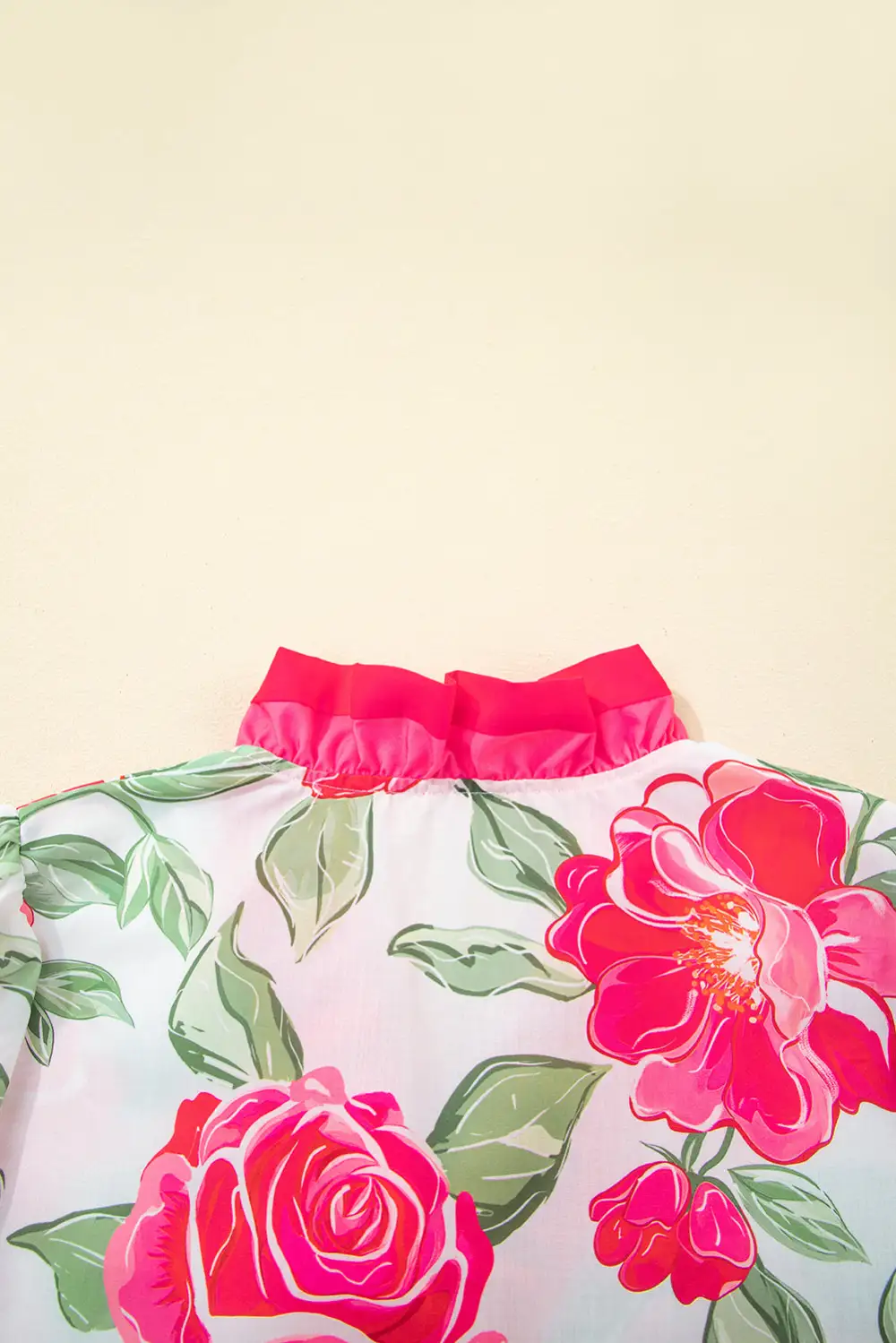Rose Floral Frilled V Neck Short Sleeve Blouse Top