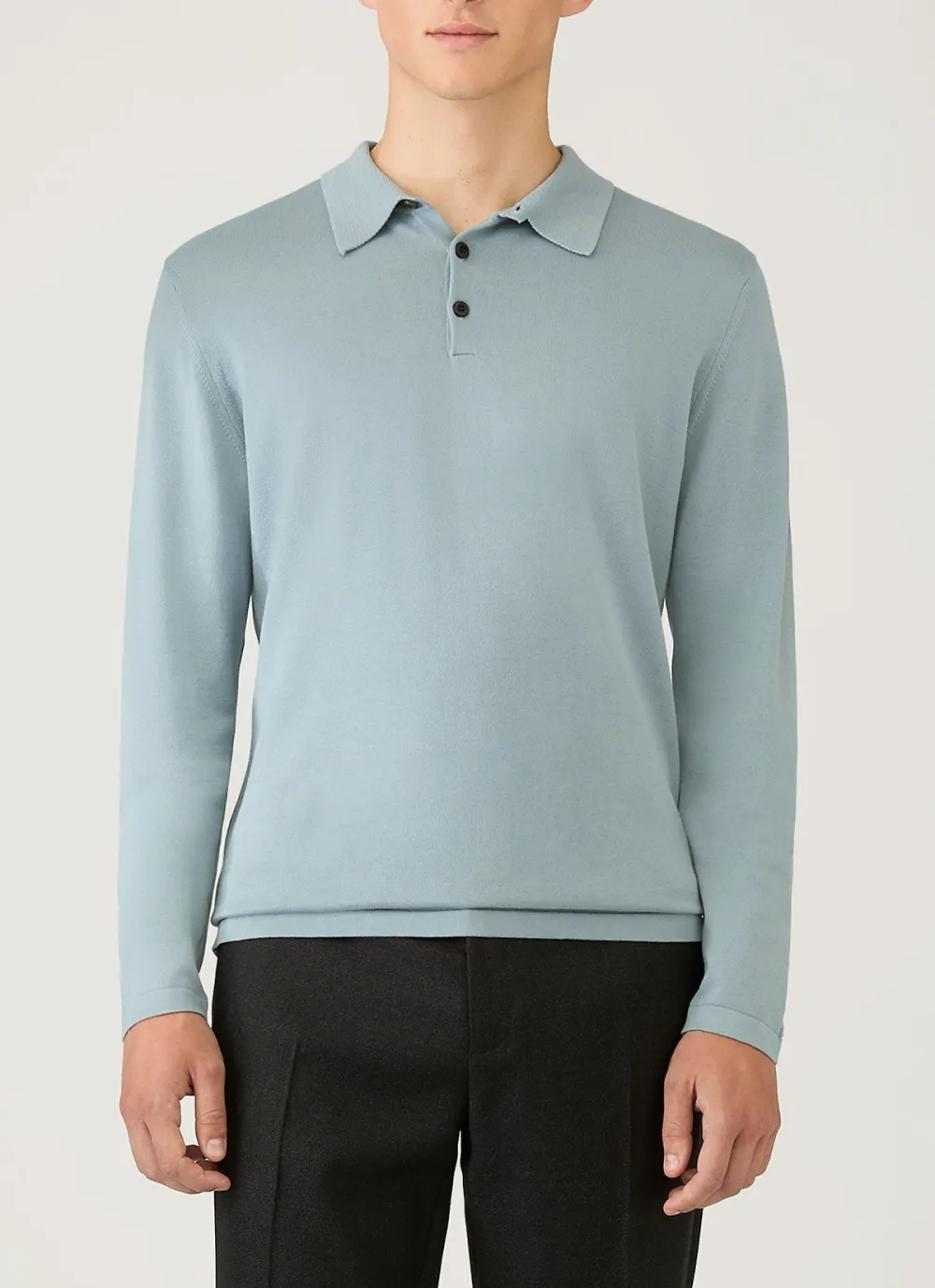 Clean Everyday Slim Fit Sea Island Cotton Knit Long Sleeve Polo Shirt