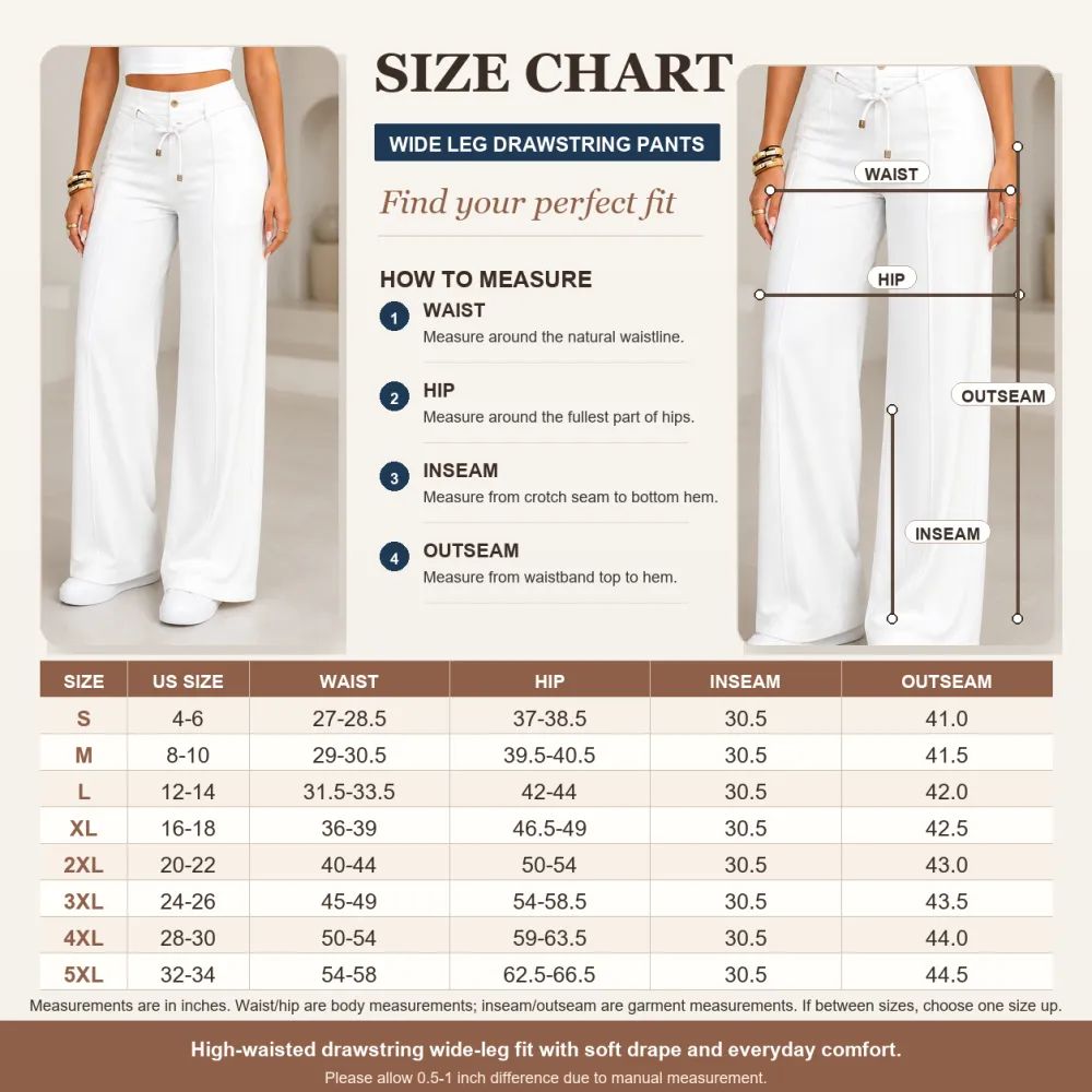 Women’s High Waisted Wide Leg Pants With Drawstring Waist Soft Lightweight Casual Trousers For Everyday Wear