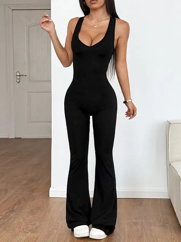 Bodycon Jumpsuits Met Hoge Taille Effen Kleur En