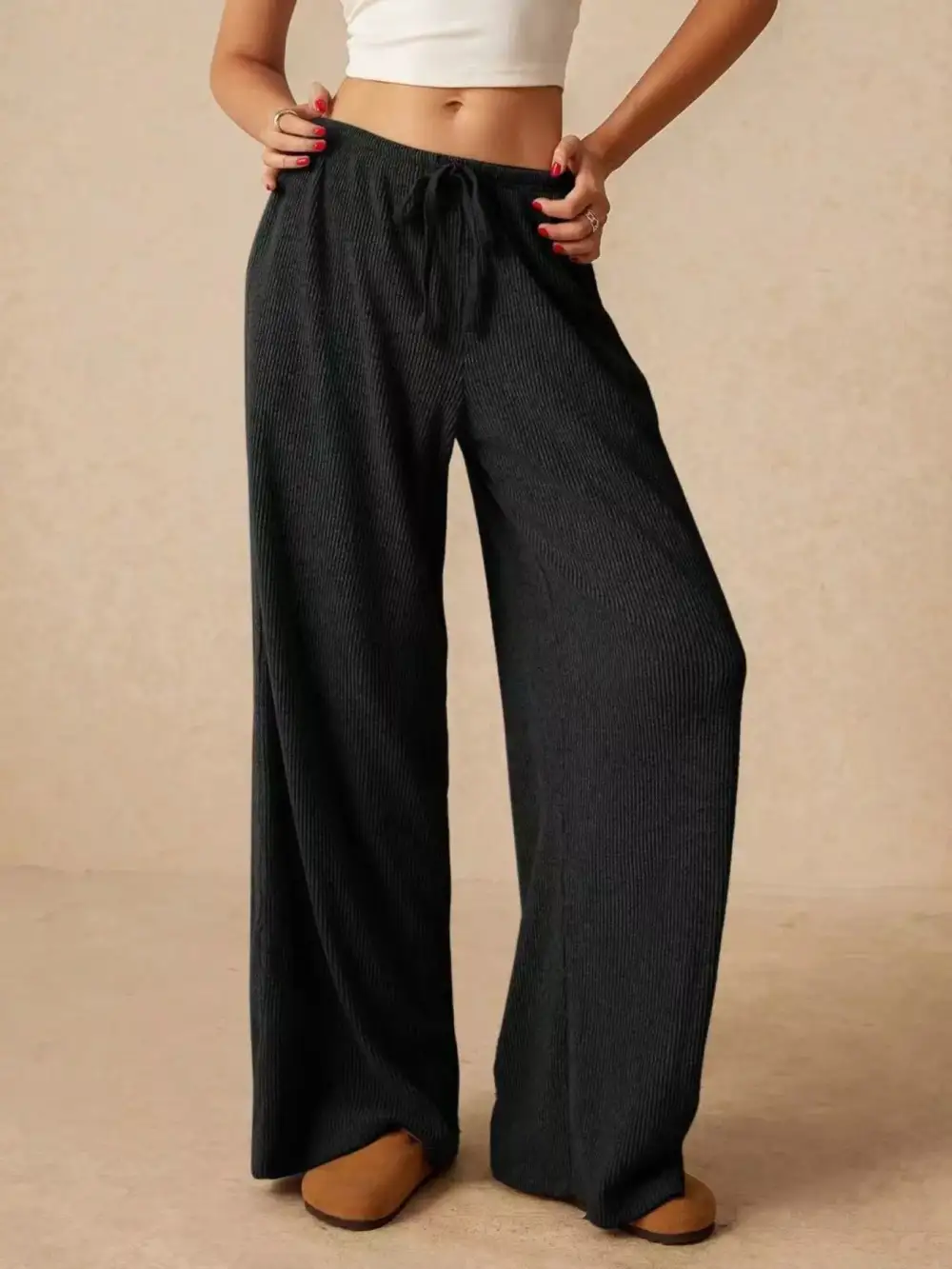 Wide Leg Drawstring Casual Everyday Pants