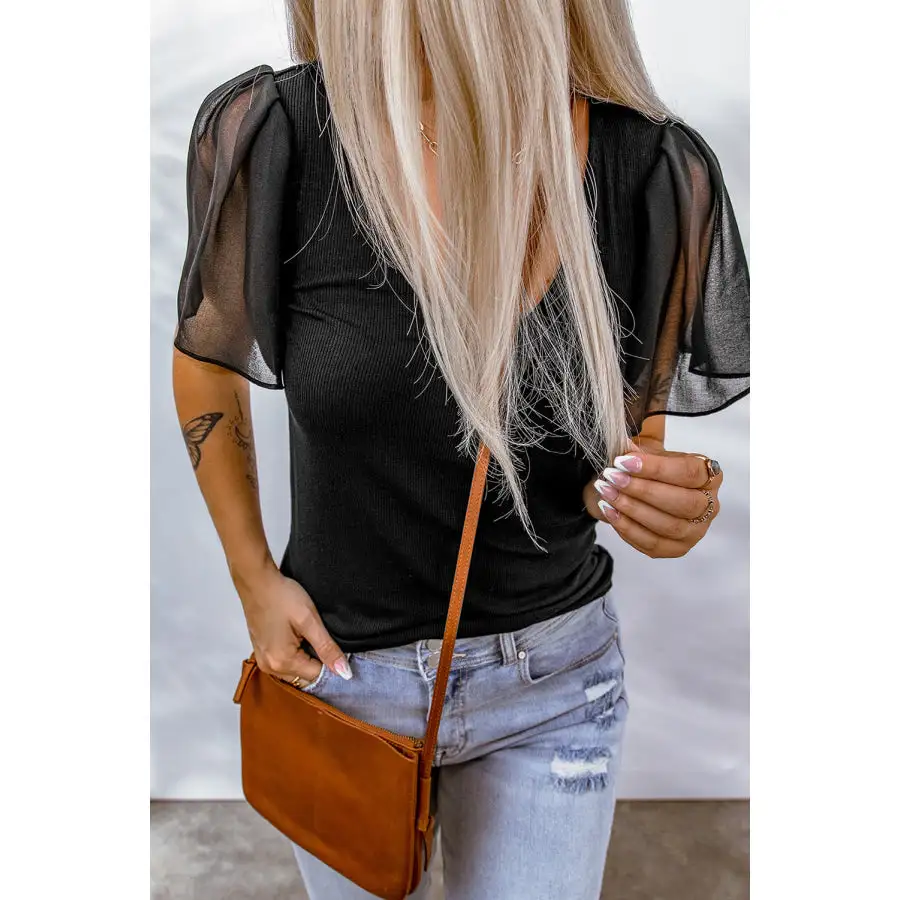 V-neck Short Sleeve Blouse
