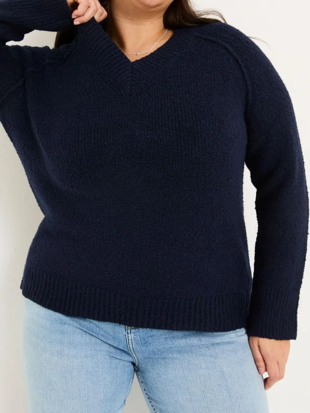 Navy Bonnie Boucle V-Neck Jumper