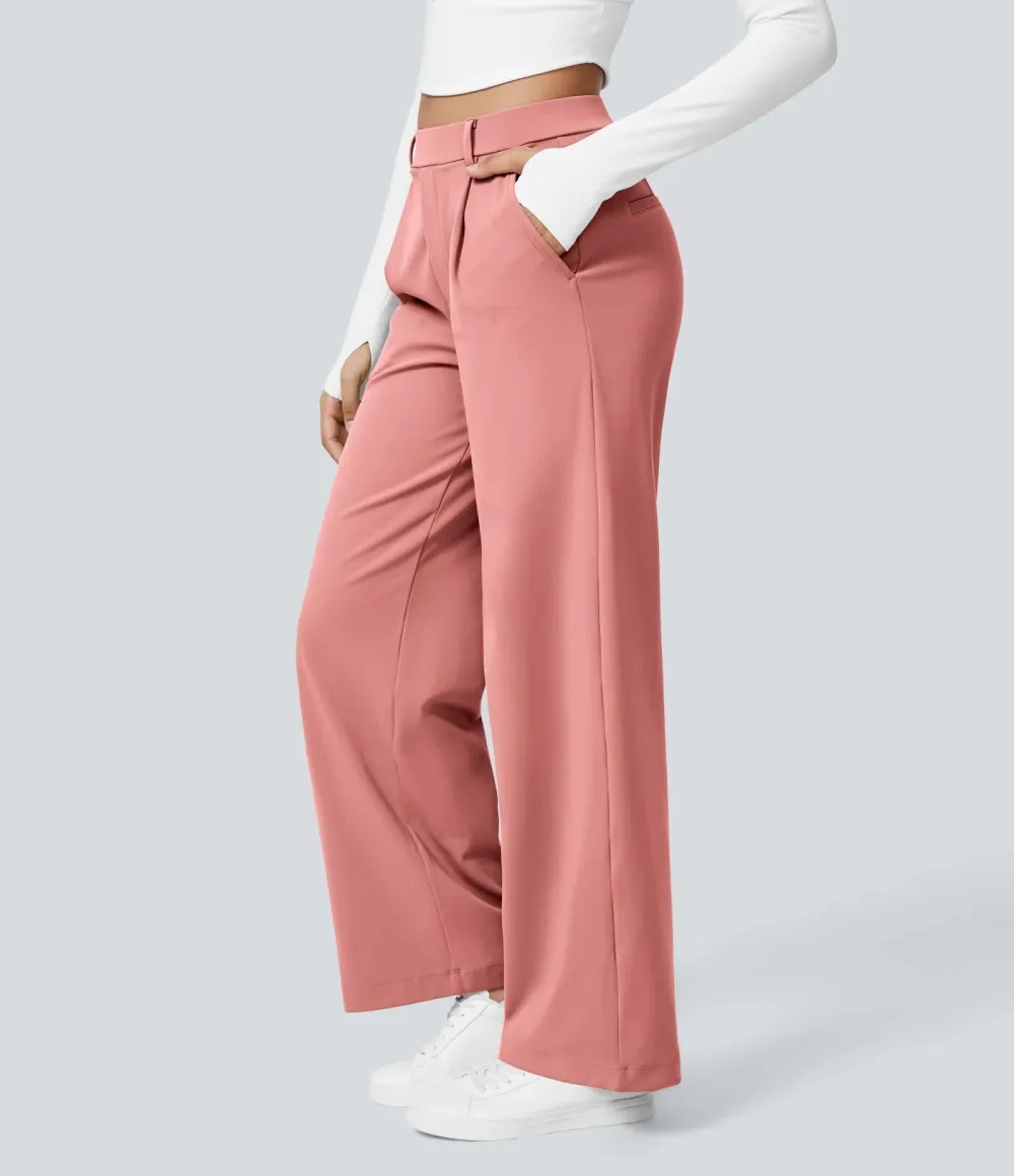 High Waisted Side Pocket Straight Leg Work Pants