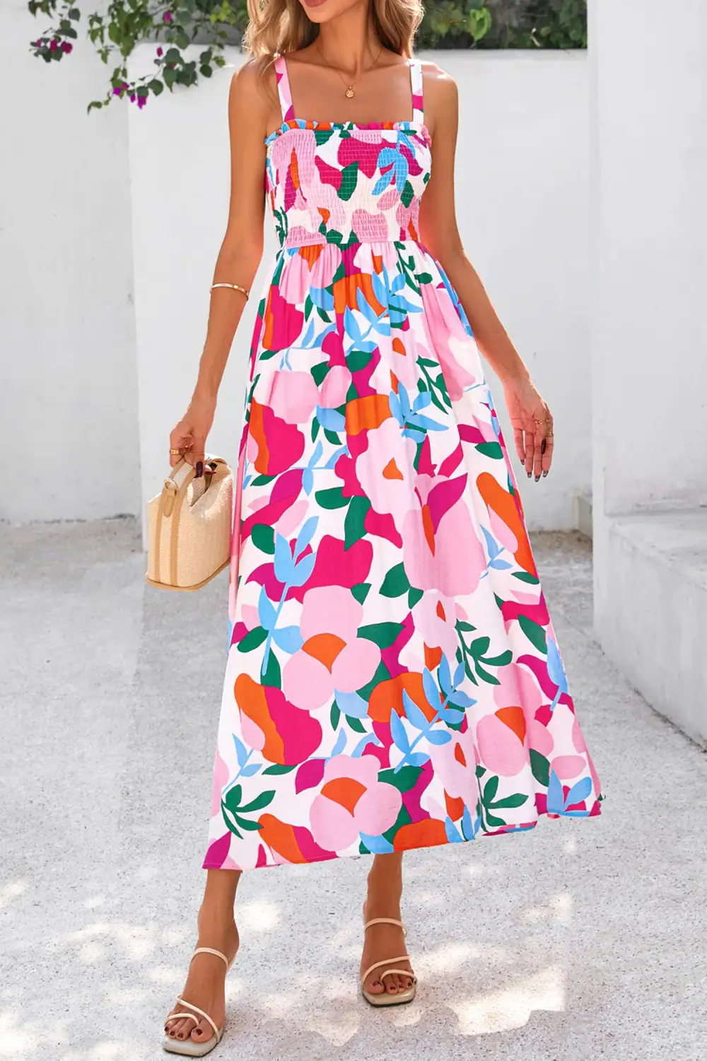 Floral Printed Smocked Dress Casual