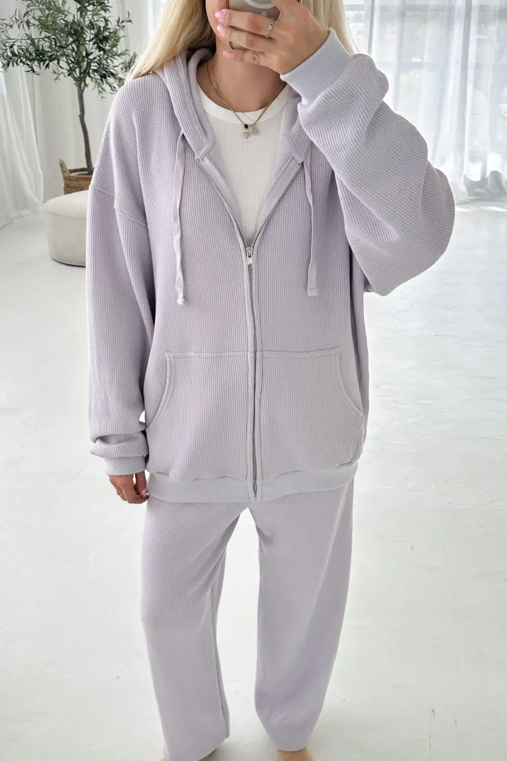 Smooth Waffle Knit Hoodie