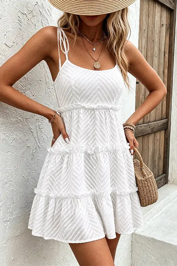 Color Tie Shoulder Smocked Back Mini Dress