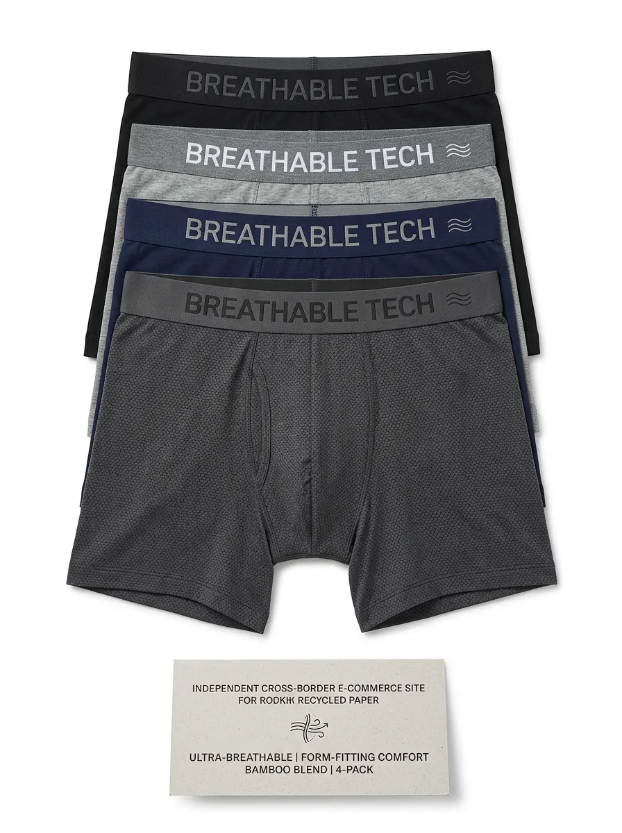 Breathable-Look Geometric Cotton Solid Men's Boxer Briefs Four-Pack